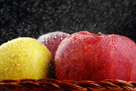 red and green apples close upの写真素材