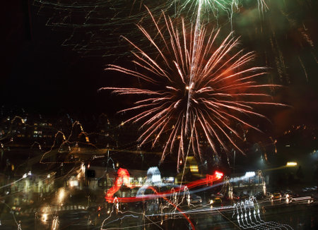 Fire works fire crackers at nightの写真素材