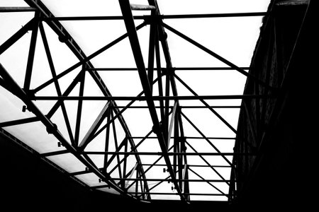 steel glass curved roof black and white graphic imageの写真素材