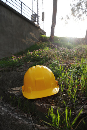 yellow helmet at the work placeの写真素材
