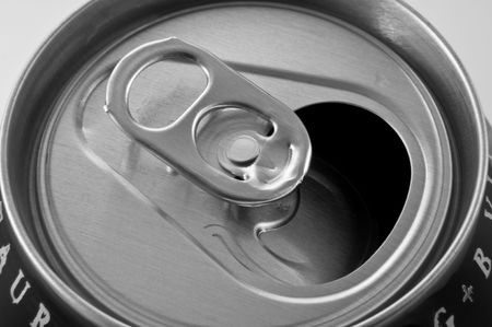 Black and white close up of an open aluminium can ring pull.の写真素材