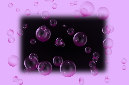 Illustration depicting a selection of bubbles against black blur rectangle. Pink filter.