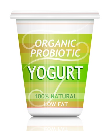 Illustration depicting a single organic probiotic yogurt container arranged over white の写真素材