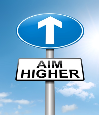 Illustration depicting a roadsign with an aim higher concept. Sky background.の写真素材