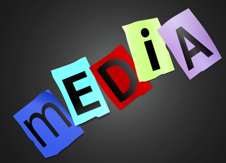 Illustration depicting cutout printed letters arranged to form the word media の写真素材