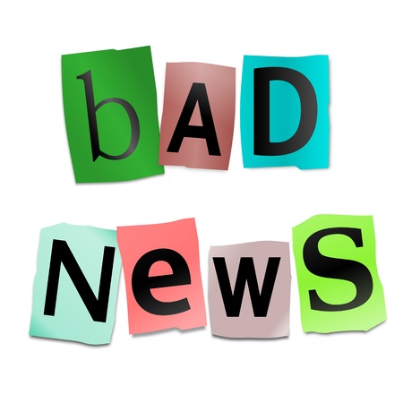 Illustration depicting cutout printed letters arranged to form the words bad news の写真素材