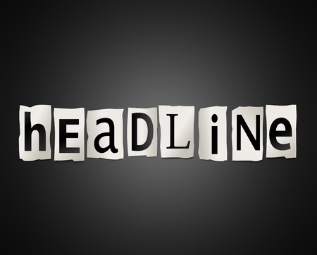 Illustration depicting cutout printed letters arranged to form the word headline の写真素材