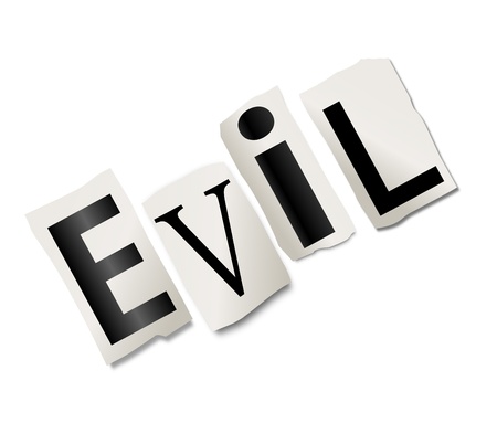 Illustration depicting cutout printed letters arranged to form the word evil の写真素材