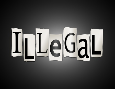 Illustration depicting cutout printed letters arranged to form the word illegal.の写真素材