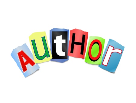Illustration depicting cut out letters arranged to form the word author.