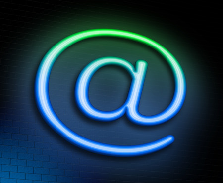 Illustration depicting an illuminated neon sign with an @ concept.の写真素材