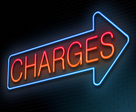 Illustration depicting an illuminated neon sign with a charges concept.の写真素材