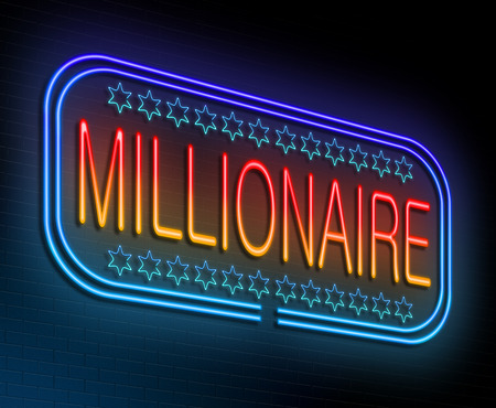 Illustration depicting an illuminated neon sign with a millionaire concept.の写真素材