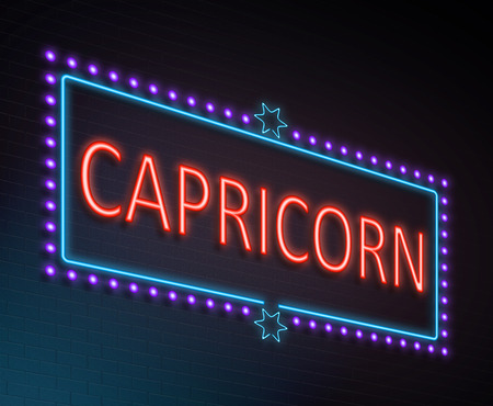 Illustration depicting an illuminated neon sign with a capricorn concept.の写真素材