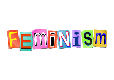 Illustration depicting a set of cut out printed letters arranged to form the word feminism.の写真素材