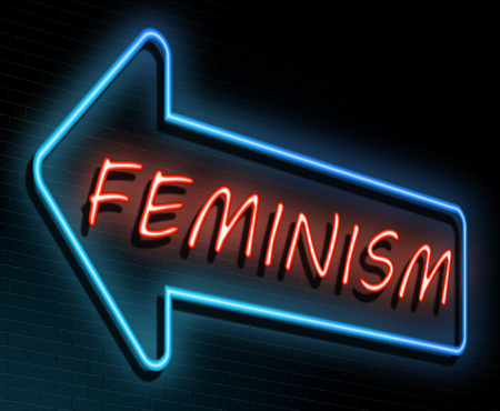 Illustration depicting an illuminated neon sign with a feminism concept.の写真素材