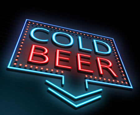 3d Illustration depicting an illuminated neon sign with a cold beer concept.の写真素材