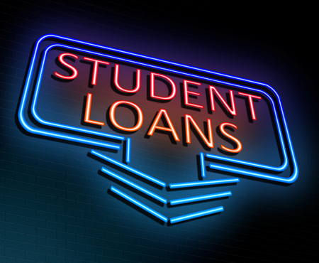 3d Illustration depicting an illuminated neon sign with a student loans concept.の写真素材