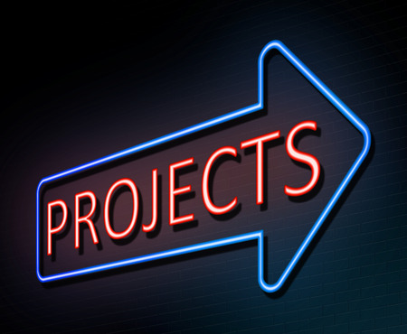3d Illustration depicting an illuminated neon sign with a projects concept.の写真素材