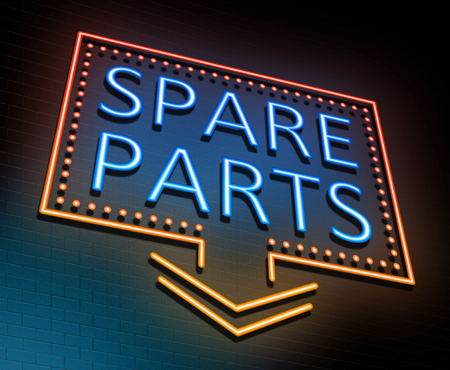 3d Illustration depicting an illuminated neon sign with a spare parts concept.の写真素材
