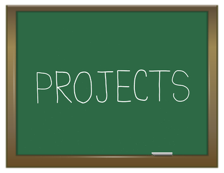 3d Illustration depicting a green chalkboard with a projects concept.の写真素材