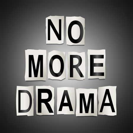 3d Illustration depicting cutout printed letters arranged to form the words no more drama.の写真素材