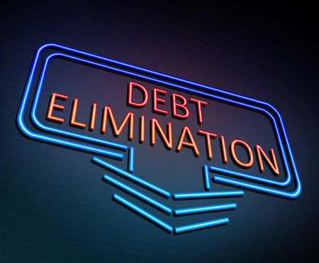 3d Illustration depicting an illuminated neon sign with a debt elimination concept.の写真素材
