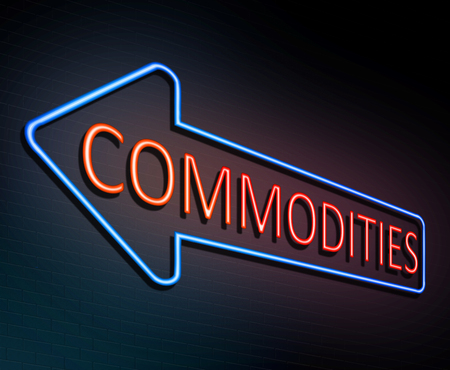 3d Illustration depicting an illuminated neon sign with a commodities concept.の写真素材