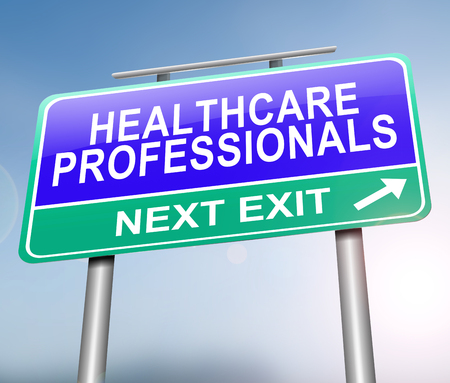 3d Illustration depicting a sign with a healthcare professionals concept.の写真素材