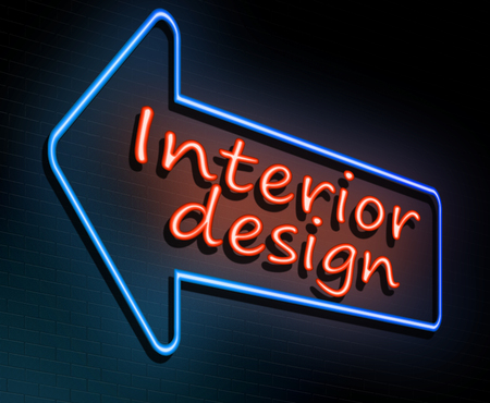 3d Illustration depicting an illuminated neon sign with an interior design concept.の写真素材