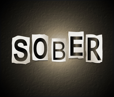 3d Illustration depicting a set of cut out printed letters arranged to form the word sober.の写真素材
