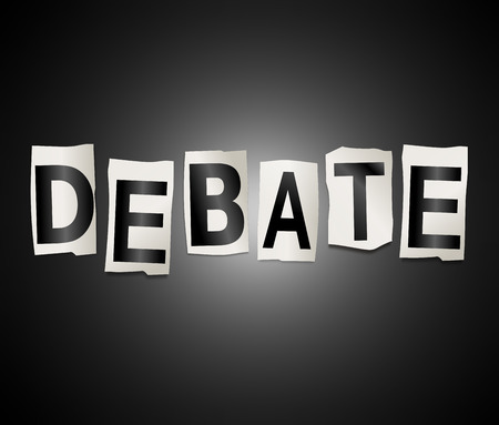 3d Illustration depicting a set of cut out printed letters arranged to form the word debate.の写真素材
