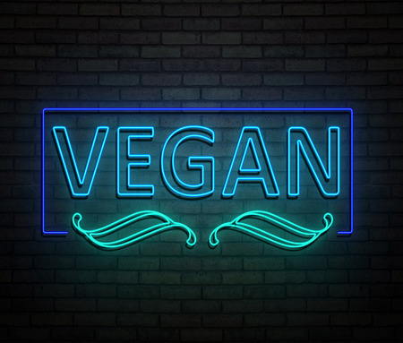 3d Illustration depicting an illuminated neon sign with a vegan concept.の写真素材