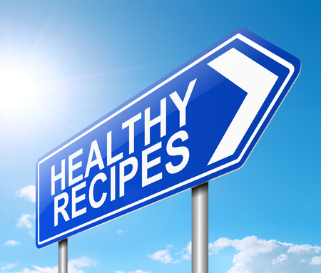 3d Illustration depicting a sign with a healthy recipes  concept.の写真素材