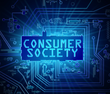 3d iillustration depicting abstract printed circuit board components with a consumer society concept.の写真素材