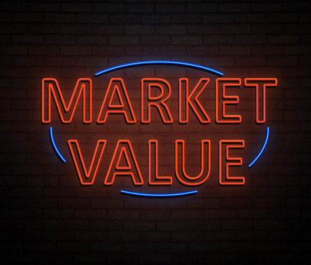 3d Illustration depicting an illuminated neon sign with a market value concept.の写真素材