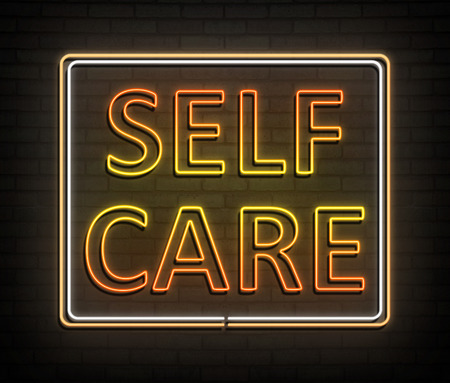 3d Illustration depicting an illuminated neon sign with a self care concept.の写真素材