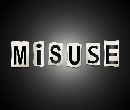 3d Illustration depicting a set of cut out printed letters arranged to form the word misuse.の写真素材
