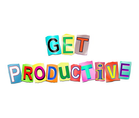 3d Illustration depicting a set of cut out printed letters arranged to form the words get productive.の写真素材