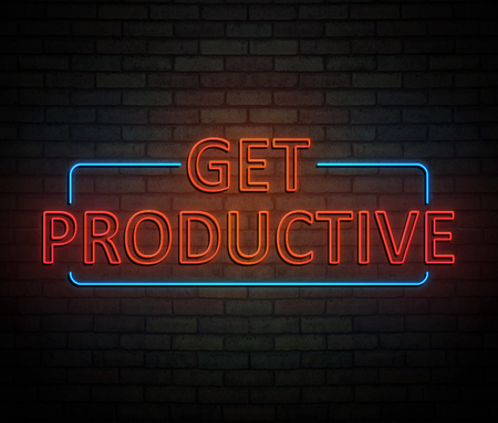 3d Illustration depicting an illuminated neon sign with a productivity concept.の写真素材