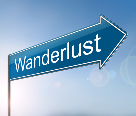 3d Illustration depicting a sign with a wanderlust concept.の写真素材