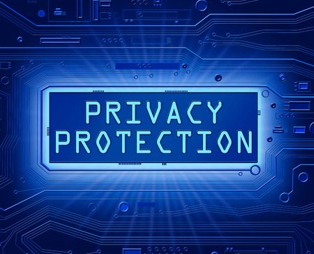 3d abstract style illustration depicting printed circuit board components with a privacy protection concept.の写真素材