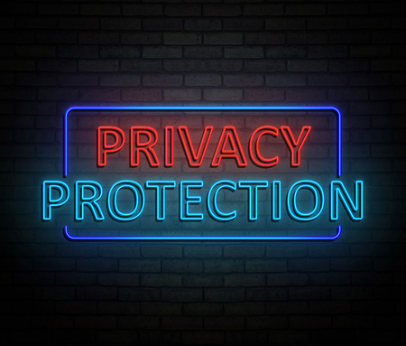 3d Illustration depicting an illuminated neon sign with a privacy protection concept.の写真素材