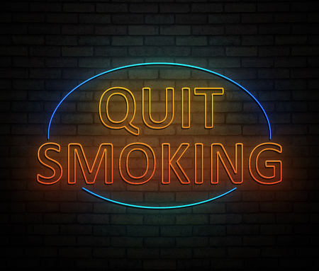 3d Illustration depicting an illuminated neon sign with a quit smoking concept.の写真素材