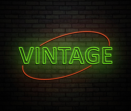 3d Illustration depicting an illuminated neon sign with a vintage concept.の写真素材