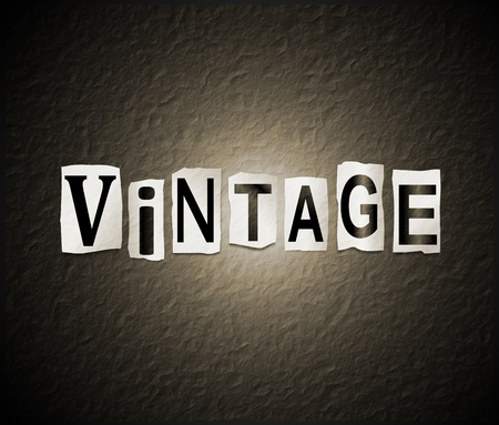 3d Illustration depicting a set of cut out printed letters arranged to form the word vintage.