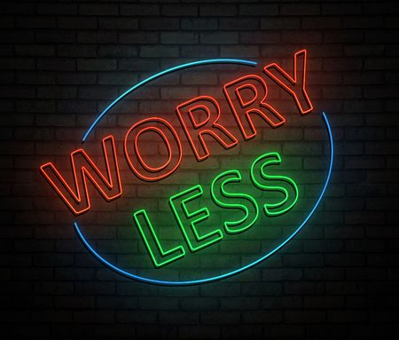 3d Illustration depicting an illuminated neon sign with a worry less concept.の写真素材