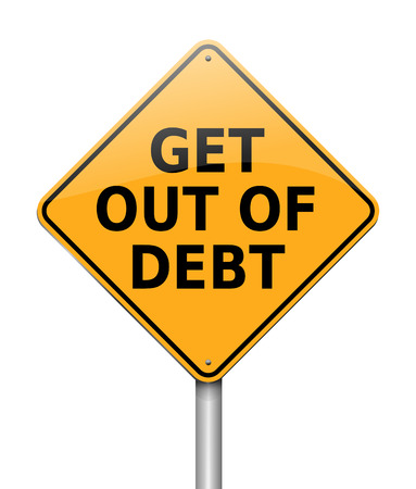 3d Illustration depicting a sign with a get out of debt concept.の写真素材