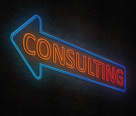 3d Illustration depicting an illuminated neon sign with a consulting concept.の写真素材