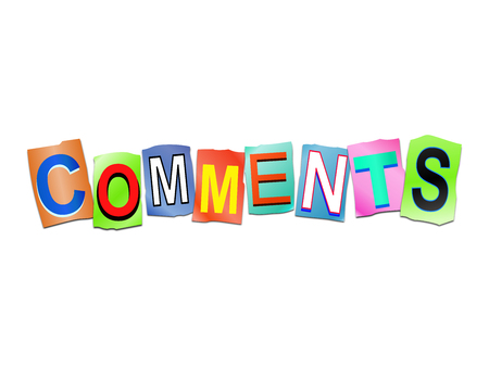 3d illustration depicting a set of cut out printed letters arranged to form the word comments.の写真素材